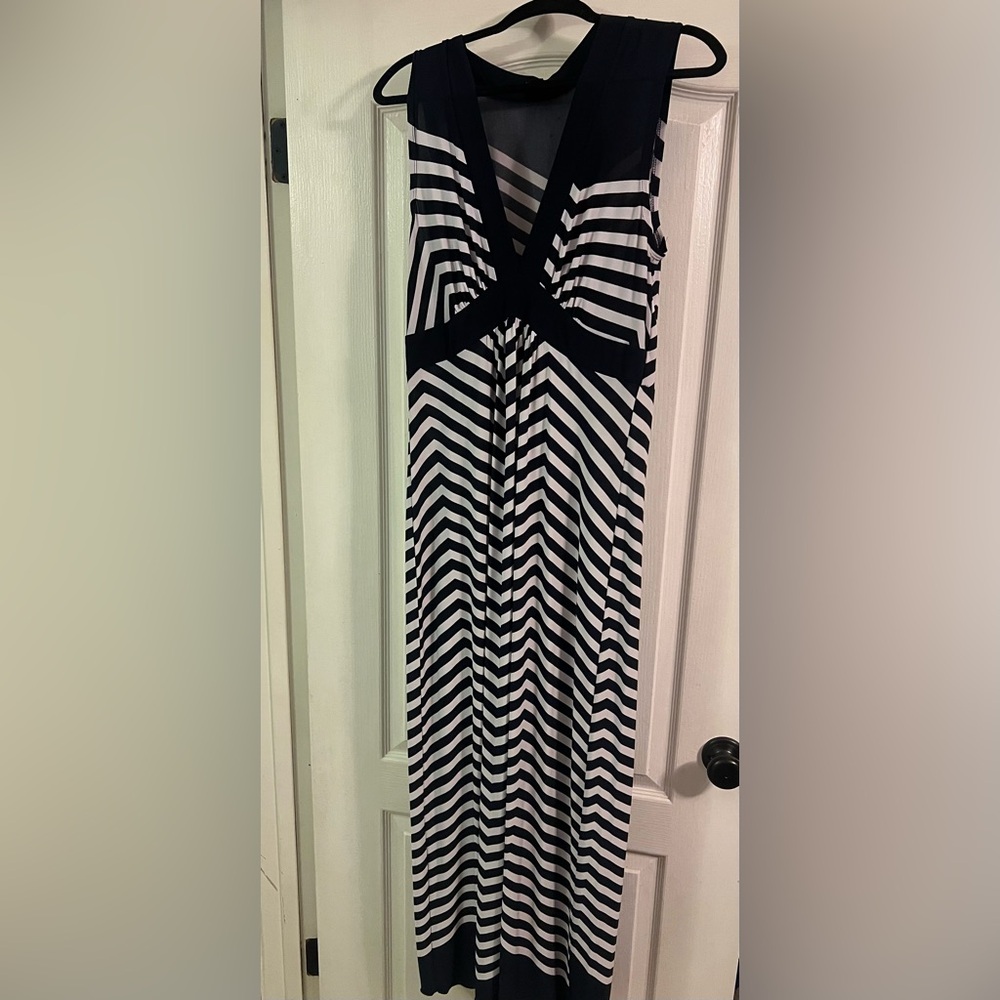Enfocus Studio Navy and White Maxi Dress